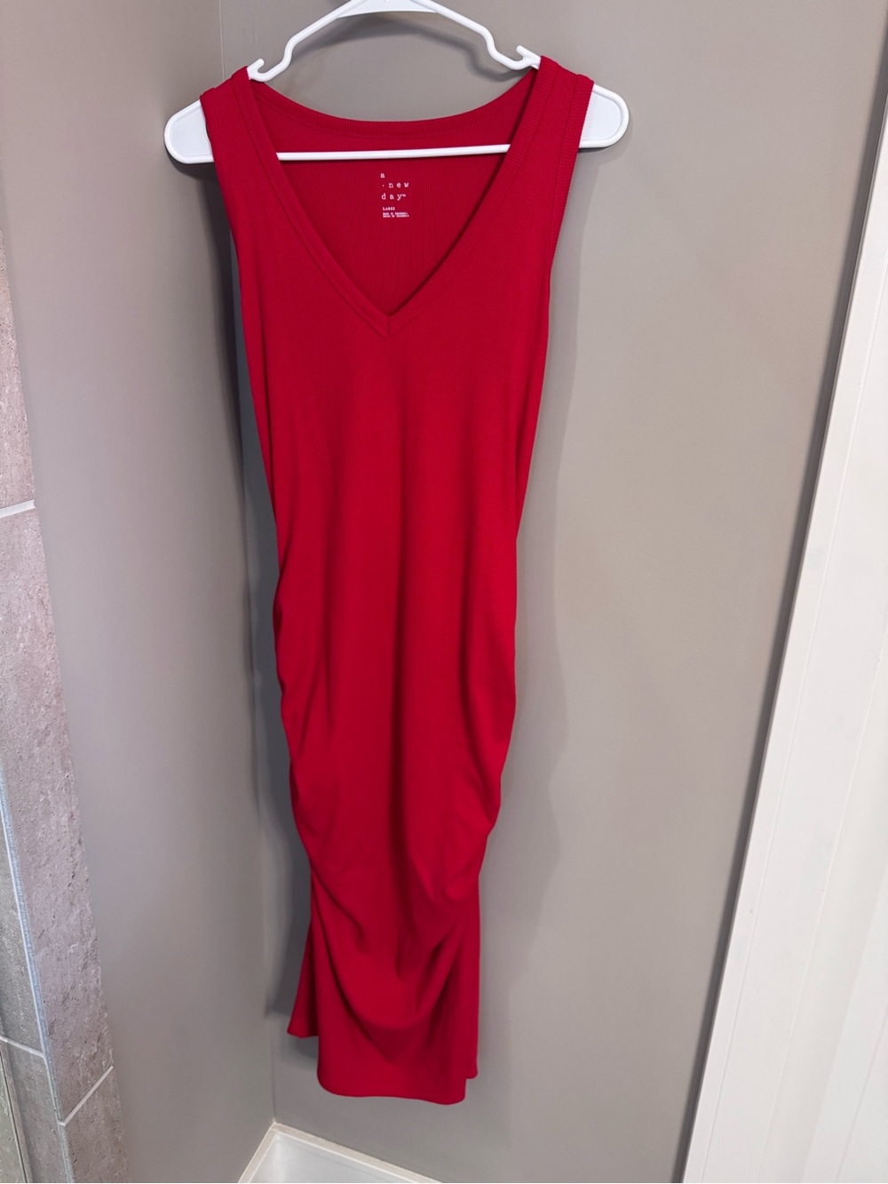 a new day Bright Red Ribbed V-Neck Tank Dress